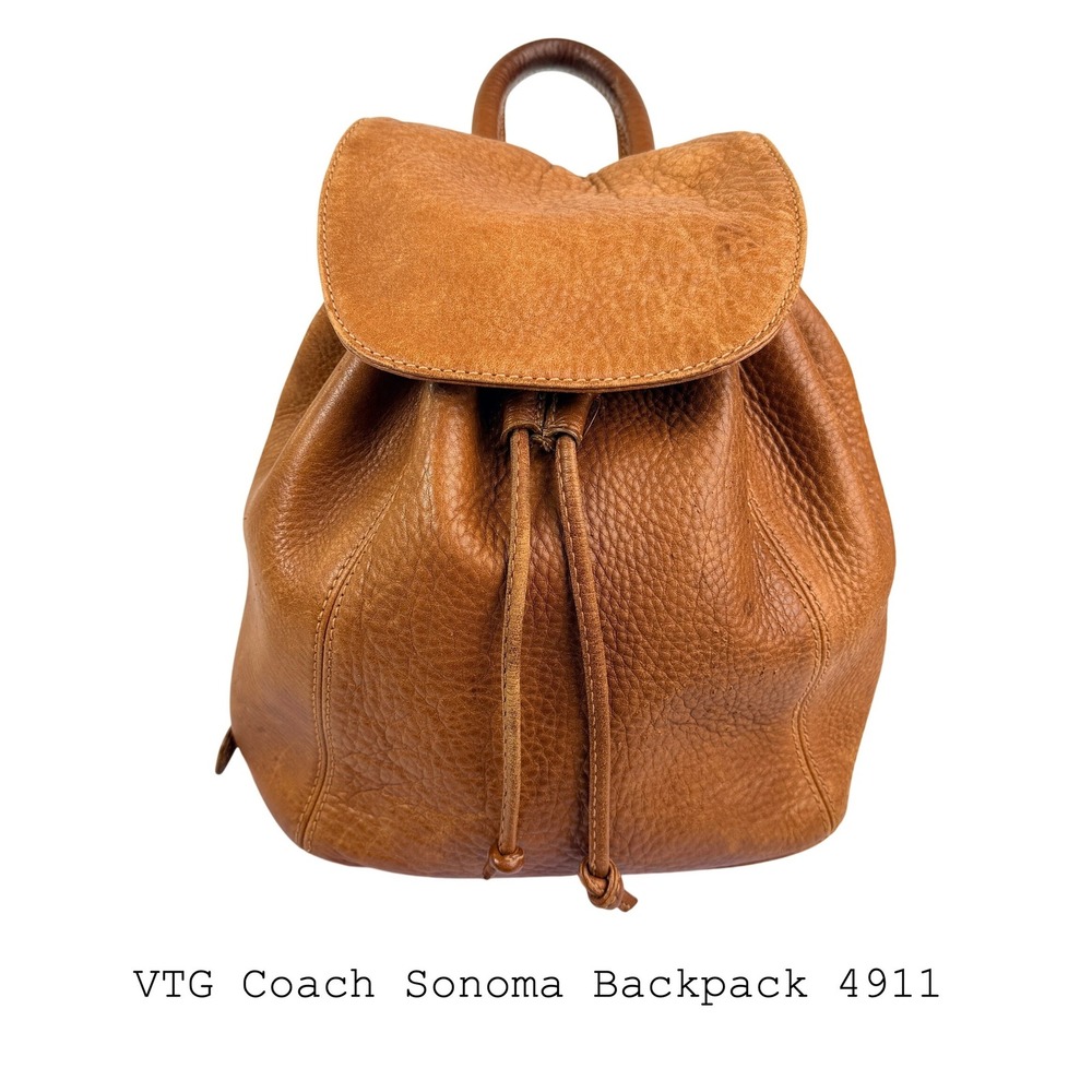VTG Coach Sonoma Backpack 4911 Cognac Pebbled Leather Made in‎ Italy Drawstring